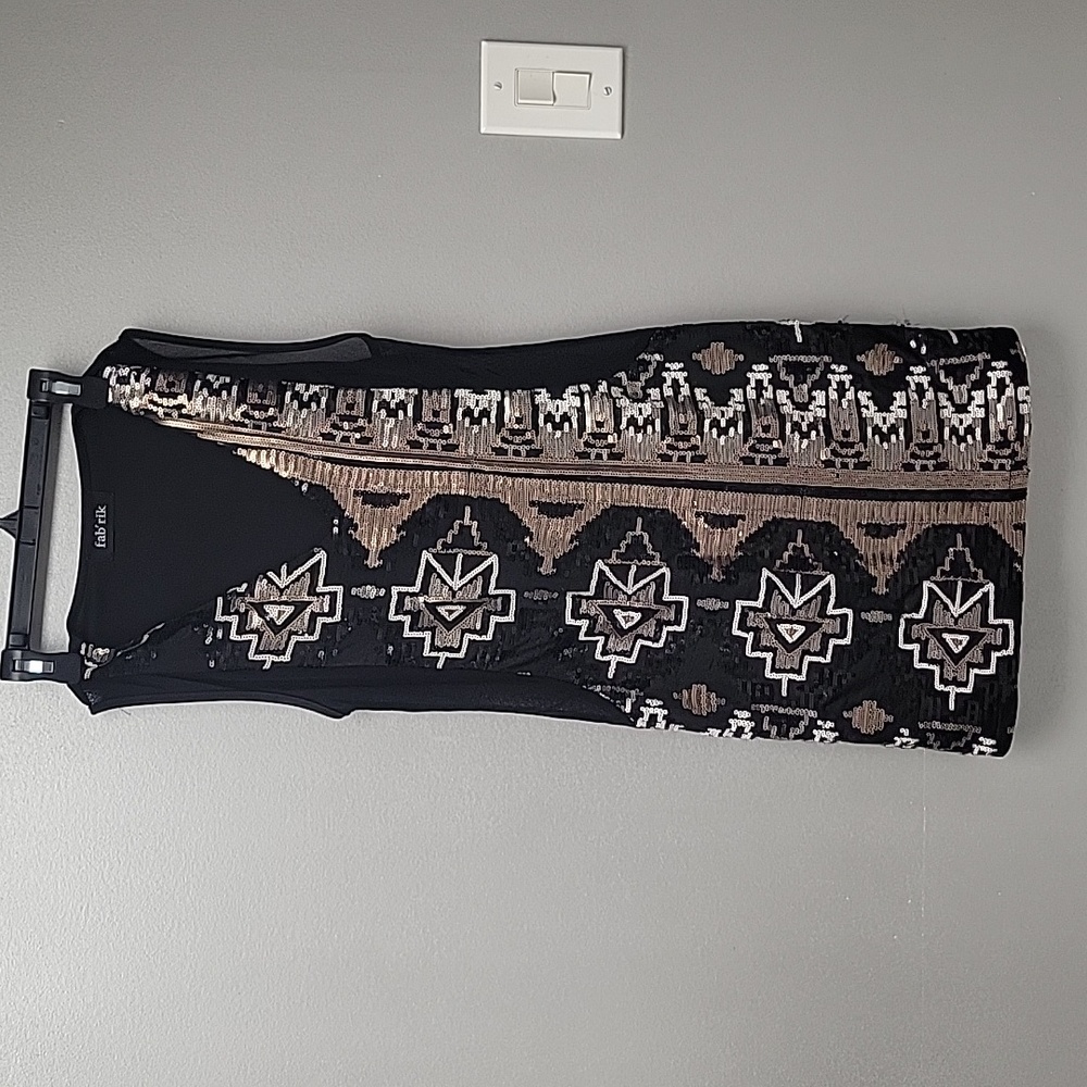 Black sequenced dress, mesh on sides, sz S